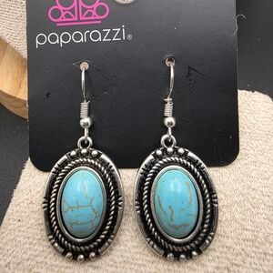 Paparazzi Silver and Blue Oval Earrings (1737)